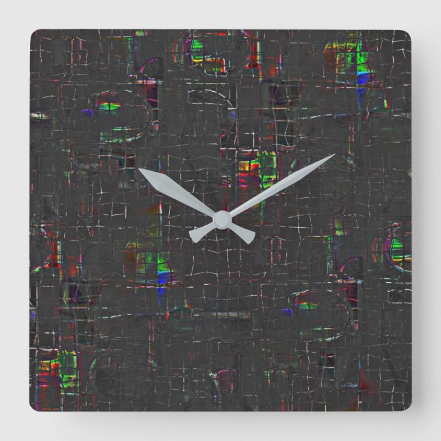 Weird coloured darkened drawing under or over jute square wall clock (Front)