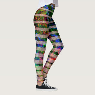 Weird colourful stripes and scratched small square leggings