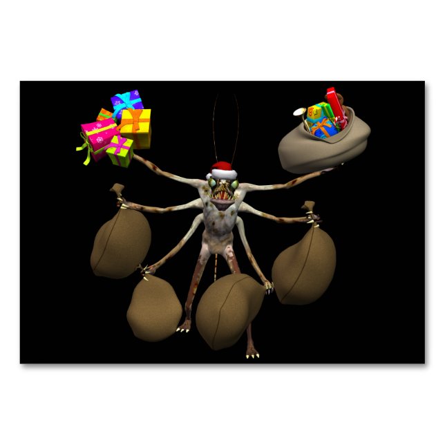 Weird Creeper Santa Claus With Full Hands Table Number (Front)