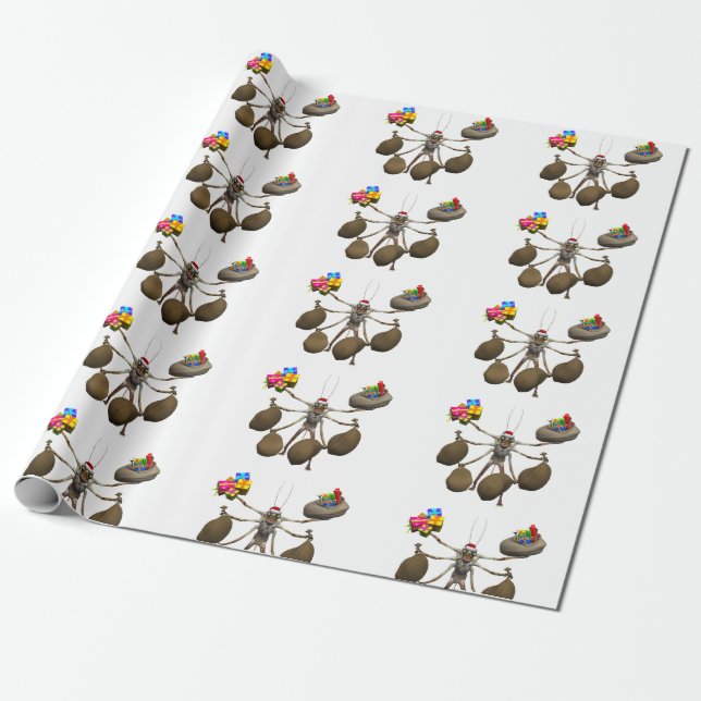 Weird Creeper Santa Claus With Full Hands Wrapping Paper (Unrolled)