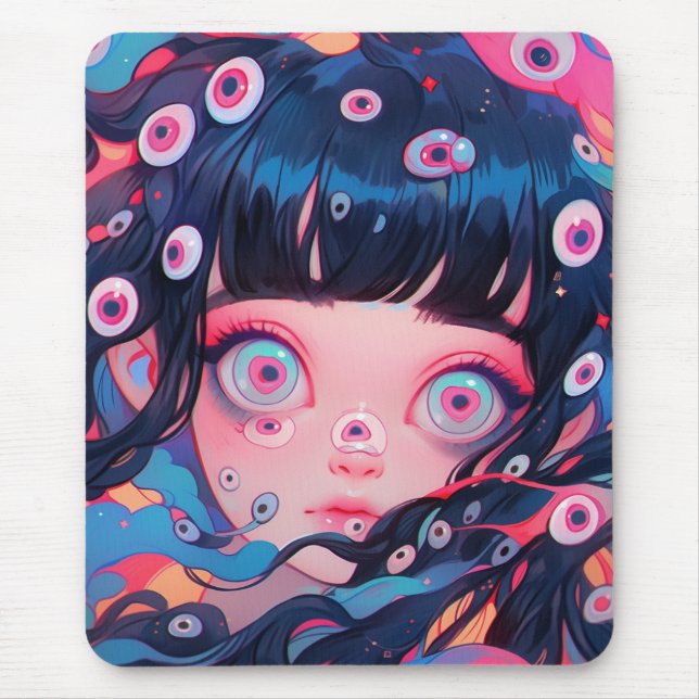 Weird Creepy Cute Anime Girl Mouse Pad (Front)