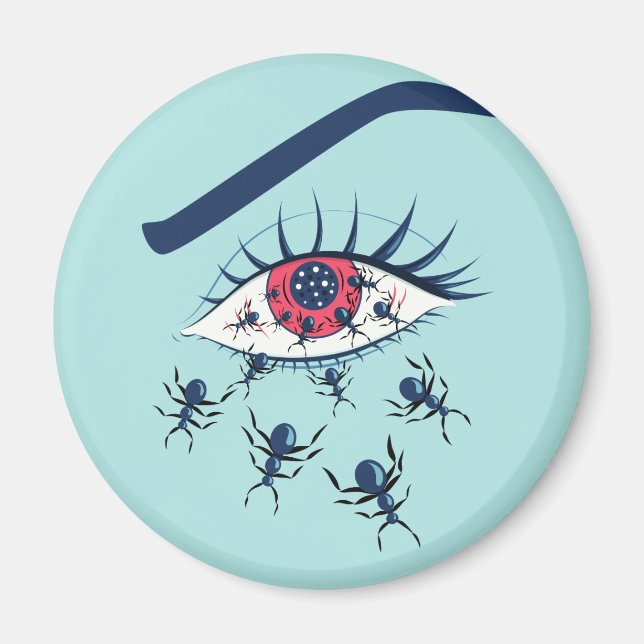Weird Creepy Red Eye With Crawling Ants Magnet (Front)