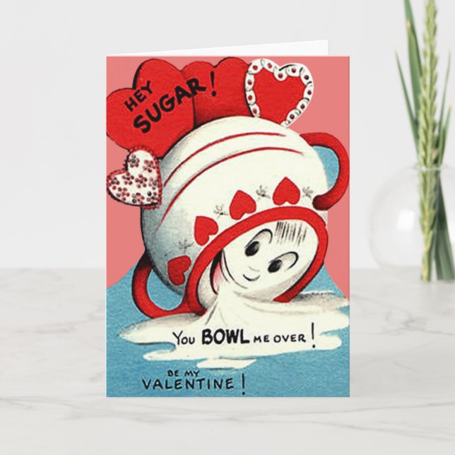 Weird Cute Funny Sugar Bowl Heart Valentine Holiday Card (Front)