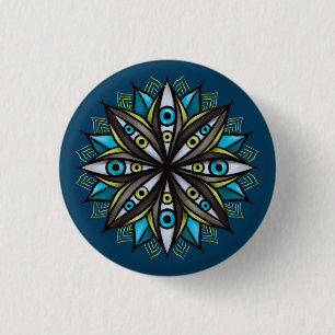 Weird Eyes Mandala Art - Trippy Flower Blue Green 3 Cm Round Badge