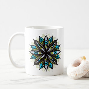 Weird Eyes Mandala Art - Trippy Flower Blue Green Coffee Mug