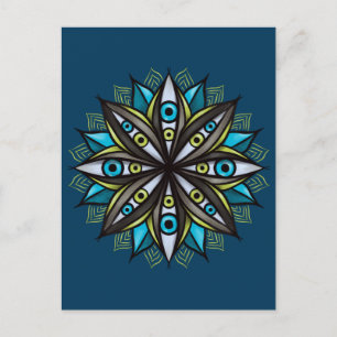 Weird Eyes With Double Iris Flower Mandala Postcard
