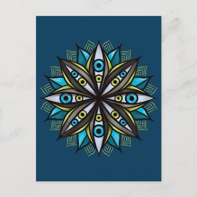 Weird Eyes With Double Iris Flower Mandala Postcard (Front)