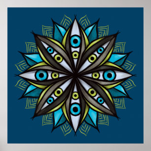 Weird Eyes With Double Iris Flower Mandala Poster