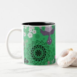Weird Flower and Robot Pattern Two-Tone Coffee Mug