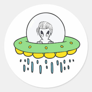 Weird Flying Saucer Alien Classic Round Sticker