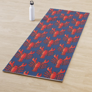 Weird, Fun Blue & Red Lobster Sea Creature Pattern Yoga Mat
