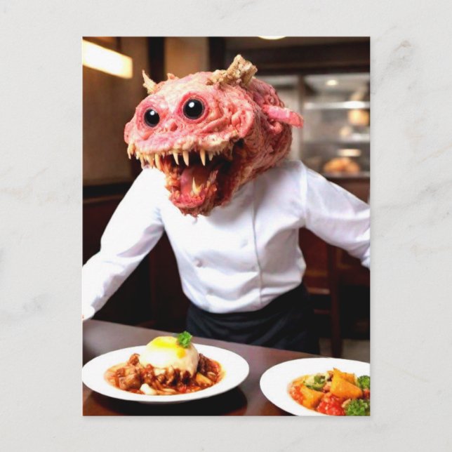 Weird Funny Monster Waiter Postcard (Front)