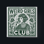 Weird Girls Club  15 Cm Square Badge<br><div class="desc">Welcome to the "Weird Girls Club, " where individuality and self-expression reign supreme. This vintage-inspired design features a quirky girl enjoying a cup of tea, surrounded by intricate floral details. With its whimsical and retro aesthetic, this artwork celebrates the beauty of being unique and embracing one’s weirdness. Perfect for free...</div>