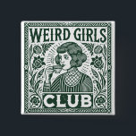 Weird Girls Club  15 Cm Square Badge<br><div class="desc">Welcome to the "Weird Girls Club, " where individuality and self-expression reign supreme. This vintage-inspired design features a quirky girl enjoying a cup of tea, surrounded by intricate floral details. With its whimsical and retro aesthetic, this artwork celebrates the beauty of being unique and embracing one’s weirdness. Perfect for free...</div>