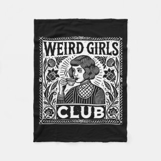 Weird Girls Club Vintage Linocut Retro Introvert A Fleece Blanket