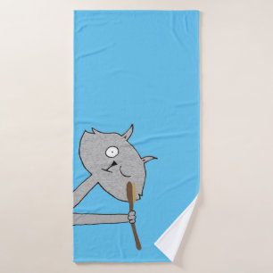 Weird Grey Cat  Bath Towel Set