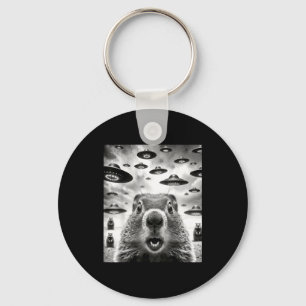 Weird Groundhogs Selfie With Alien Ufo Funny Groun Key Ring