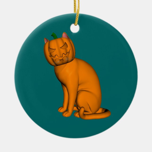 Weird Halloween Cat Ceramic Ornament (Front)