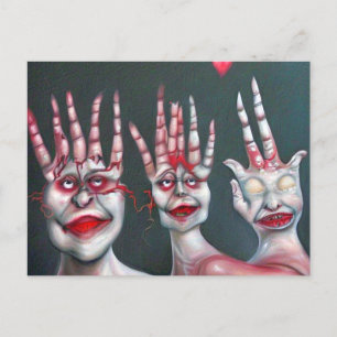Weird Hand People Art Postcard