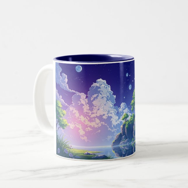 weird landscape anime style  Two-Tone coffee mug (Front Left)