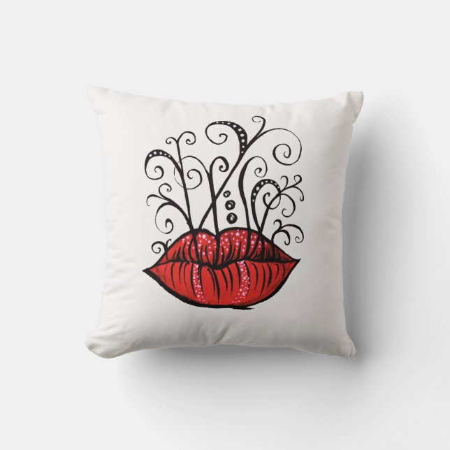 Weird Lips Ink Drawing Tattoo Style Cushion (Front)
