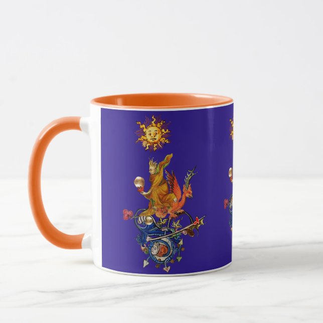 WEIRD MEDIEVAL BESTIARY,ALCHEMIST,RED DRAGON,Blue Mug (Left)