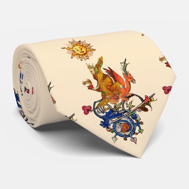 WEIRD MEDIEVAL BESTIARY,ALCHEMIST,RED DRAGON ,SUN  TIE (Rolled)