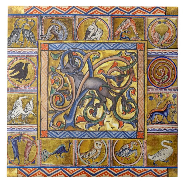 WEIRD MEDIEVAL BESTIARY,ANTELOP ,FOREST ANIMALS  CERAMIC TILE (Front)