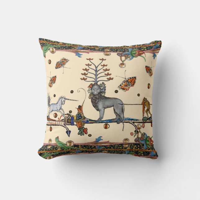 WEIRD MEDIEVAL BESTIARY,APOCALIYPTIC BEAST,UNICORN CUSHION (Front)