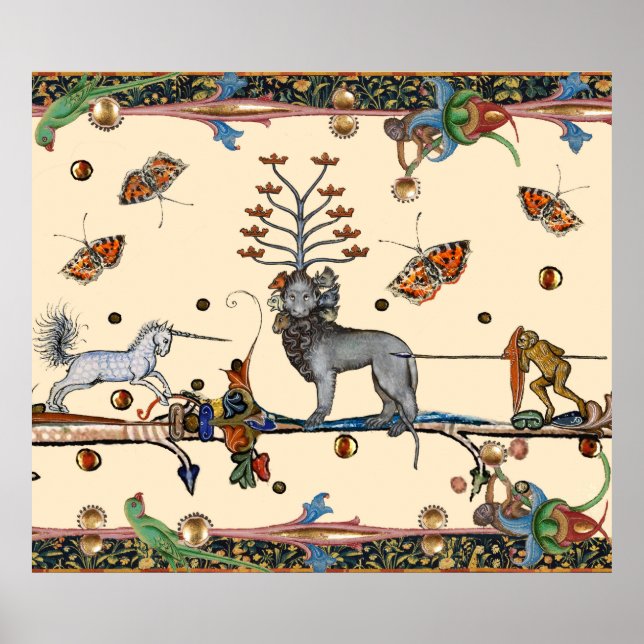 WEIRD MEDIEVAL BESTIARY,APOCALIYPTIC BEAST,UNICORN POSTER (Front)