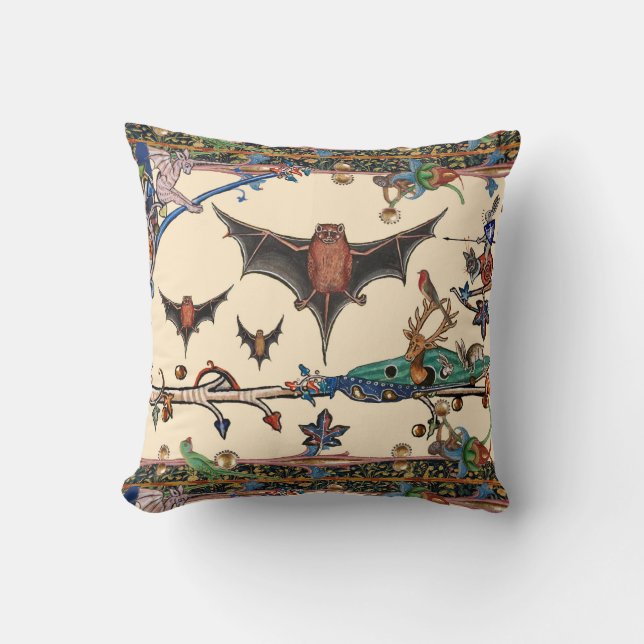 WEIRD MEDIEVAL BESTIARY,FLYING BATS FOREST ANIMALS CUSHION (Front)