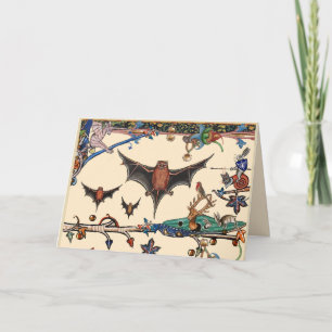 WEIRD MEDIEVAL BESTIARY,FLYING BATS FOREST ANIMALS HOLIDAY CARD