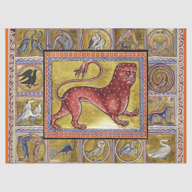 WEIRD MEDIEVAL BESTIARY,LEOPARD,FANTASTIC ANIMALS TISSUE PAPER (Front)