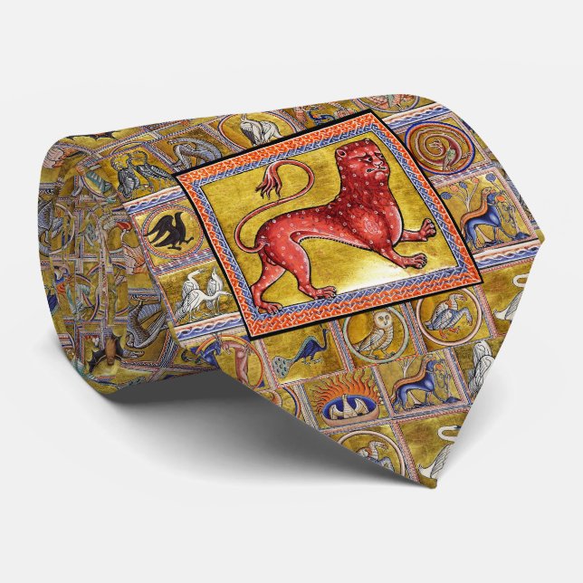 WEIRD MEDIEVAL BESTIARY,LEOPARD,FOREST ANIMALS TIE (Rolled)