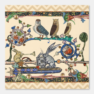 WEIRD MEDIEVAL BESTIARY MAKING MUSIC Owls ,Rabbits Wallpaper