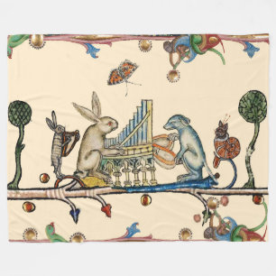 WEIRD MEDIEVAL BESTIARY MAKING MUSIC,Rabbit, Dog Fleece Blanket
