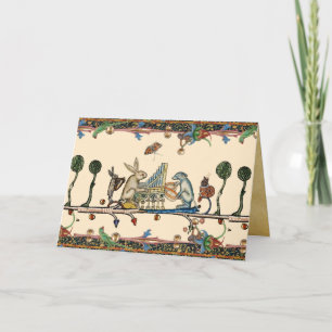 WEIRD MEDIEVAL BESTIARY MAKING MUSIC,Rabbit, Dog Holiday Card