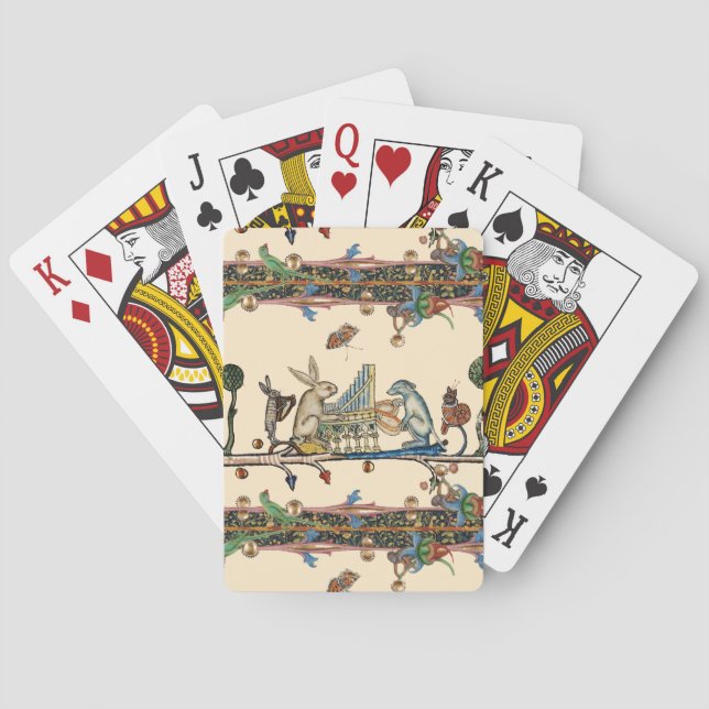 WEIRD MEDIEVAL BESTIARY MAKING MUSIC,Rabbit, Dog  Playing Cards (Back)