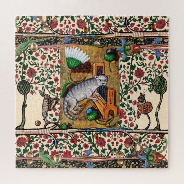 WEIRD MEDIEVAL BESTIARY MUSIC,CAT PLAYING ORGAN  JIGSAW PUZZLE (Horizontal)