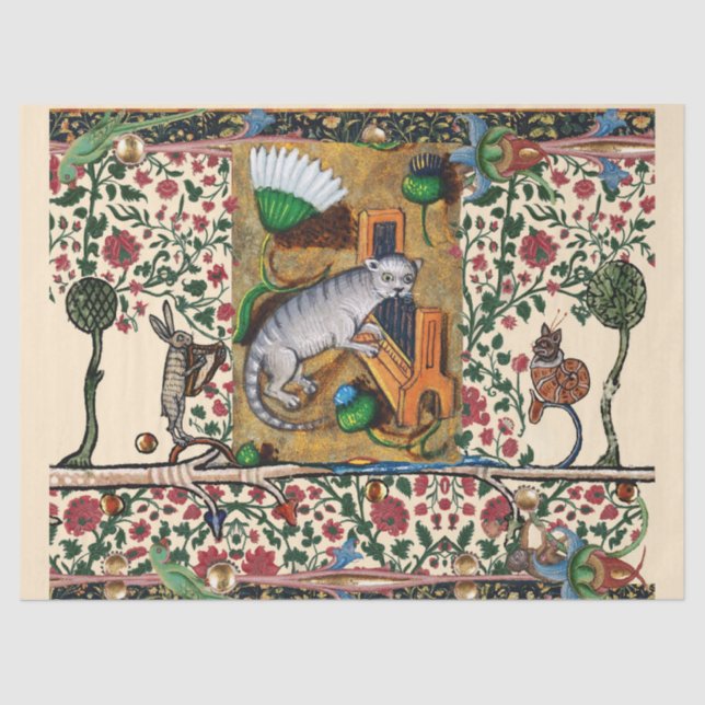 WEIRD MEDIEVAL BESTIARY MUSIC,CAT PLAYING ORGAN  TISSUE PAPER (Front)