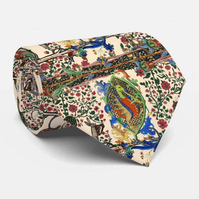 WEIRD MEDIEVAL BESTIARY MUSIC,DRAGON PLAYING FLUTE TIE (Rolled)