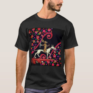 WEIRD MEDIEVAL BESTIARY Rabbit Riding a White Dog  T-Shirt