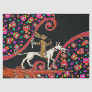 WEIRD MEDIEVAL BESTIARY Rabbit Riding a White Dog Tissue Paper