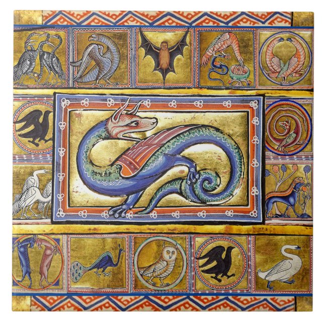 WEIRD MEDIEVAL BESTIARY,SCITALIS LEGENDARY SERPENT CERAMIC TILE (Front)