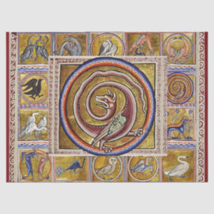 WEIRD MEDIEVAL BESTIARY,SNAKE DRAGON,FANTASY  TISSUE PAPER