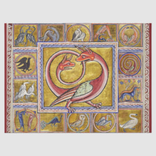 WEIRD MEDIEVAL BESTIARY,SNAKE DRAGON,FOREST ANIMAL TISSUE PAPER