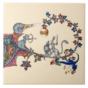 WEIRD MEDIEVAL BESTIARY WAR, Killer Rabbit,Snails Ceramic Tile