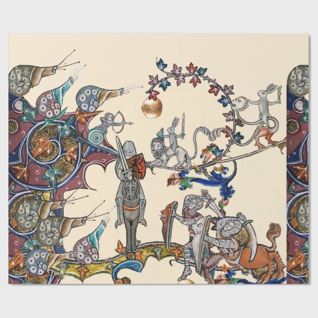WEIRD MEDIEVAL BESTIARY WAR, KNIGHTS,GIANT SNAILS  WRAPPING PAPER (Flat)