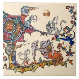 WEIRD MEDIEVAL BESTIARY WAR Snails ,Killer Rabbit  Ceramic Tile