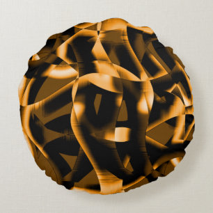 Weird medley of burnt ribbons, orange color round cushion